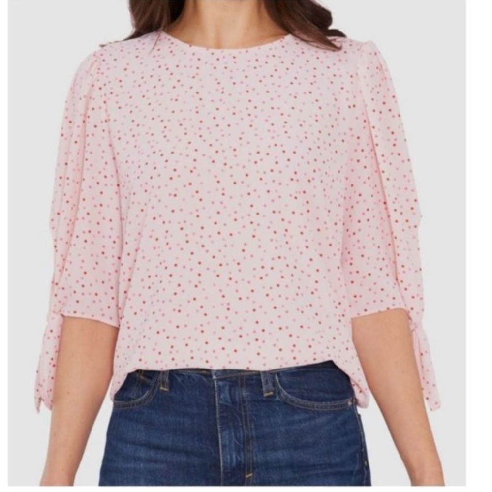 NWT CeCe Blush Pink Blouse with Hot Pink Dots, M